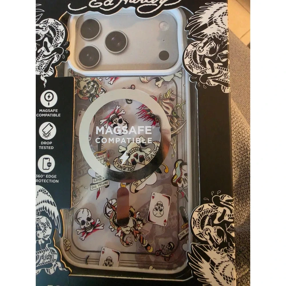 Ed Hardy iPhone 17 Pro Max Case MagSafe Tattoo Skull Clear Cover PTO132EH-42